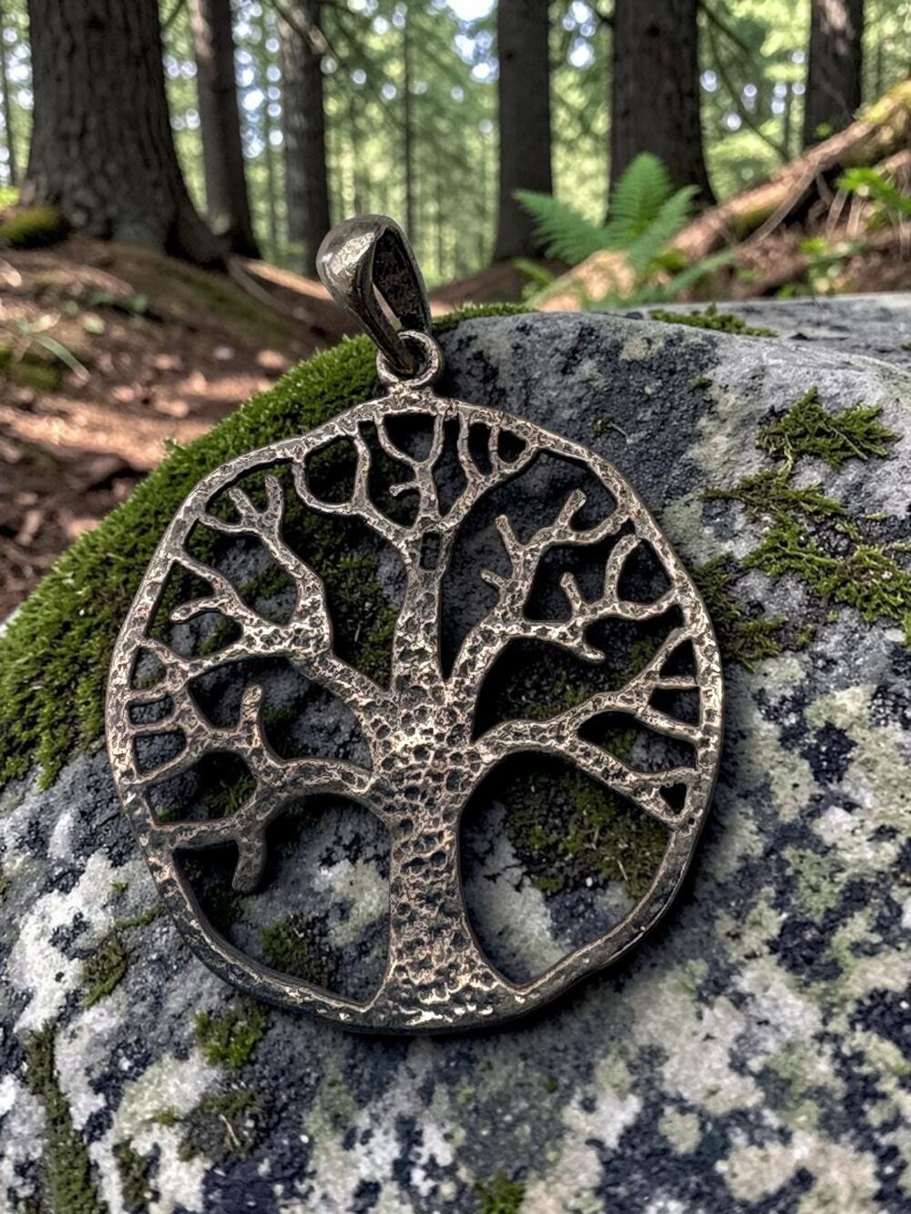 Vintage Sterling silver tree of life pendant openwork circle charm